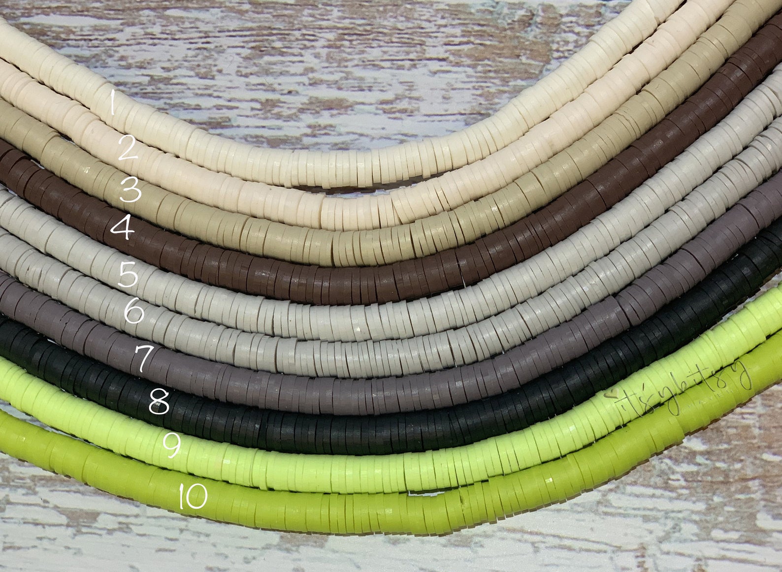 Handmade Polymer Clay Bead Strands, Heishi Beads, Disc/Flat Round, Green,  6x0.2~2mm, Hole: 2mm, about 325~330pcs/strand, 15.12~ 15.35 inch(38.4~39cm)