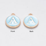 1pc , 12x15mm , Round Enamel Alphabet / Letter Pendant / Charm in Sky Blue