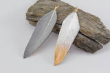 2pc Natural Boho Feather Pendant Spray Painted in Silver & Gold