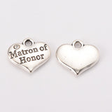 1pc / 2 pcs, 14x16x3mm, Wedding Theme Antique Silver Tone Tibetan Style Heart with Matron of Honor Rhinestone Charm Pendant / Charm in Clear