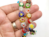 1 Strand (About 52pcs/strand, 16"), 8mm , Handmade Millefiori Glass Bead Strands, Flat Disc, Mixed Color