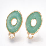 2pcs, 17x10mm, Donut Oval Shaped Enamel Ear Stud with glitter and sterling silver pin in light gold setting